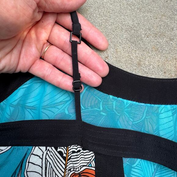 Trina Turk Floral Silk Long Midi Dress Spaghetti Strap Black White Aqua Size S - Picture 7 of 16